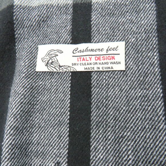 Italy Design Scarf Black 68" White Plaid Cashmere Feel Fringe Unisex Soft - Picture 5 of 5